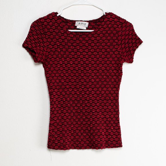 Vintage 90s A. Byer Stretchy Flower Textured Top - Picture 3 of 5